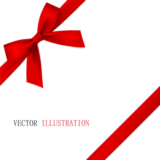красный лук с диагональной лентой на углу. - christmas ribbon shiny horizontal stock illustrations
