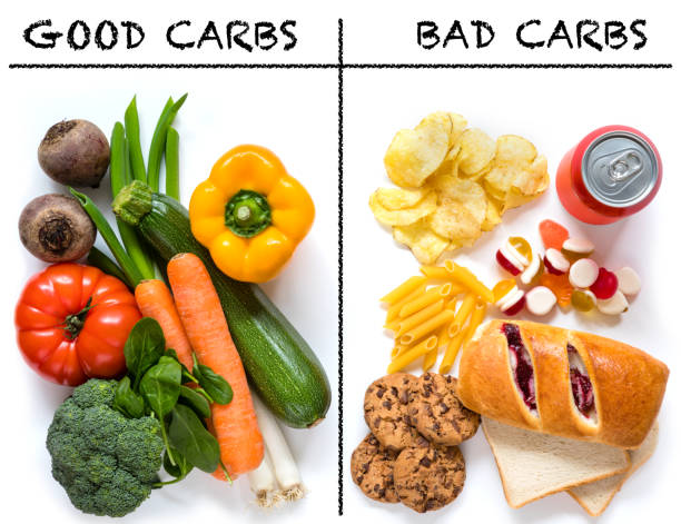 悪い炭水化物対良い炭水化物 - carbohydrate diabetes pasta food ストックフォトと画像