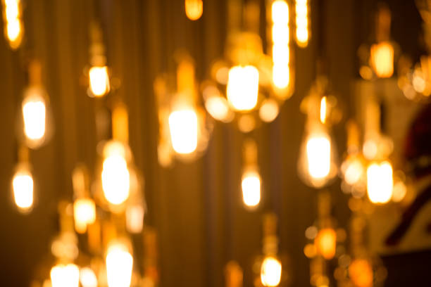 Light bulbs were hung with beautiful with light from bokeh a light bulb, many beautifully.