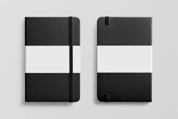 istock Photorealistic black leather notebook mockup on light grey background. 931204478