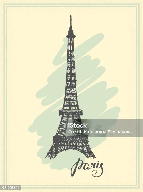 Eiffel Tower Drawn In A Simple Sketch Style Stock Illustration - Download Image Now - Eiffel Tower - Paris, Postcard, France