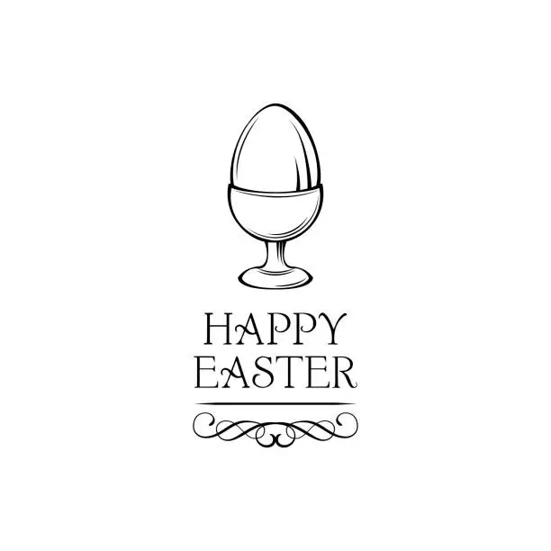 Vector illustration of Happy easter day greeting card with egg holder. Egg-cup. Vector illustration.