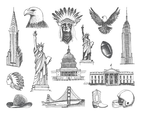 Sketches of architectural and historical symbol of the United States