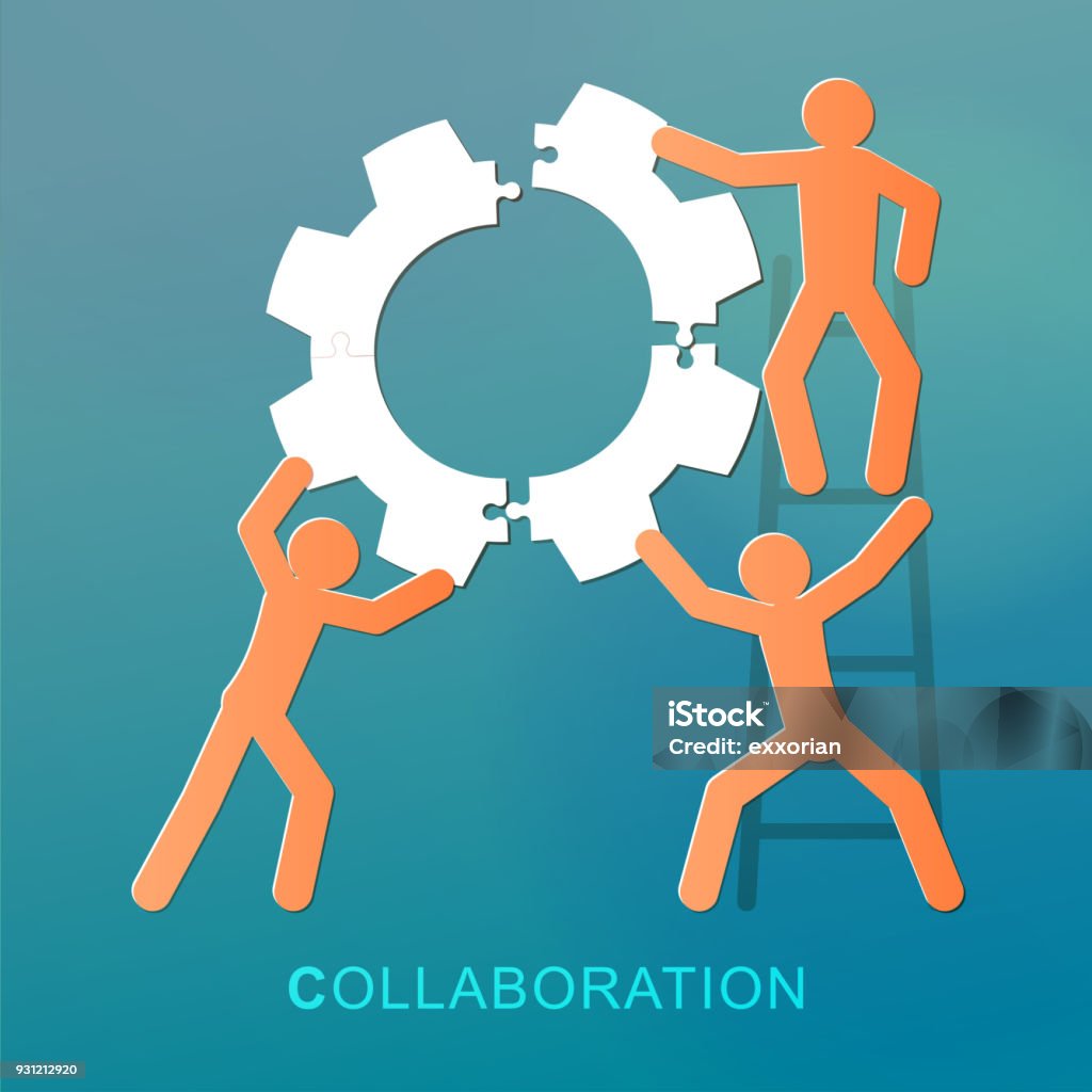 Teamwork Spirit Collaboration concepts, peoples are part of the team and work hard to finish work together. Building - Activity stock vector