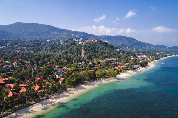 istock aerial drone flight over beautiful beach in thailand, koh samui 931213294