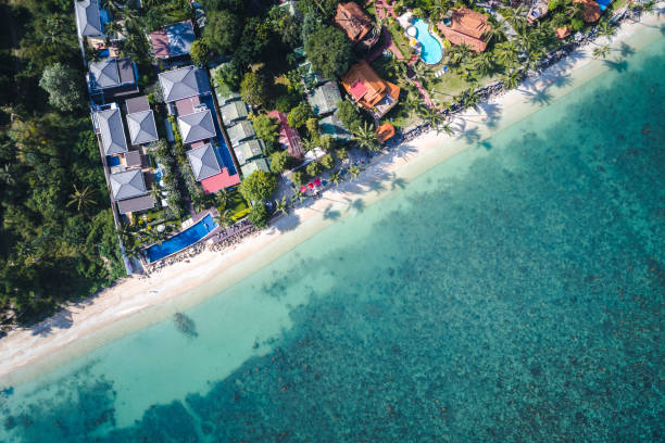 istock aerial drone flight over beautiful beach in thailand, koh samui 931216372