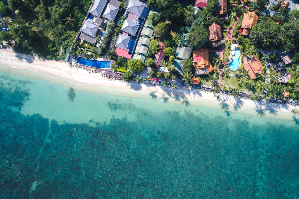 istock aerial drone flight over beautiful beach in thailand, koh samui 931216400