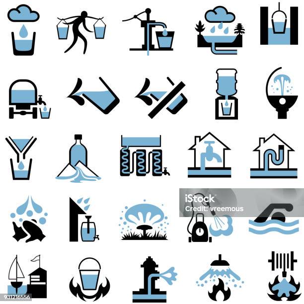 Water Supply Sources Resources And Conservation Icons Stock Illustration - Download Image Now