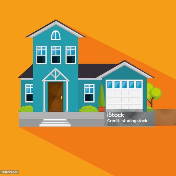 Colorful Cottage Flat Residential Houses Stock Illustration - Download Image Now - House, Residential Building, Single Object