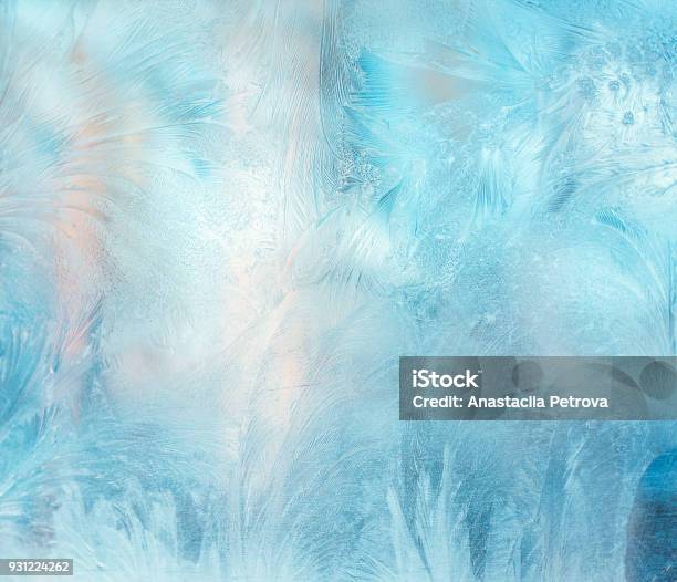 Colorful Frosty Pattern On The Window Stock Photo - Download Image Now - Ice, Textured, Textured Effect