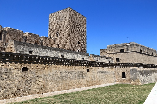 Bari, Italy - Medieval Castle. Full name: Castello Normanno-Svevo. Seen from public square.