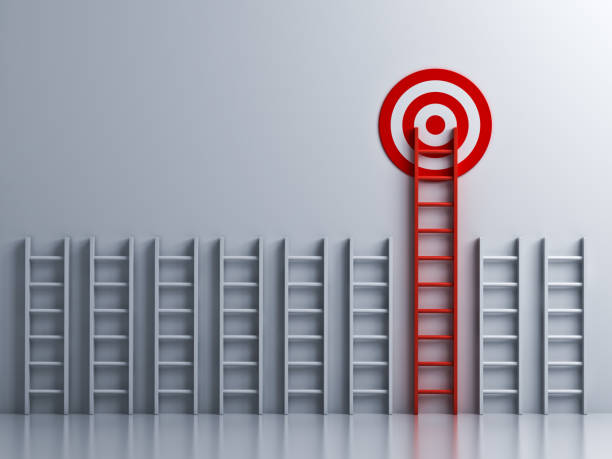 istock Long red ladder to goal target 931227330