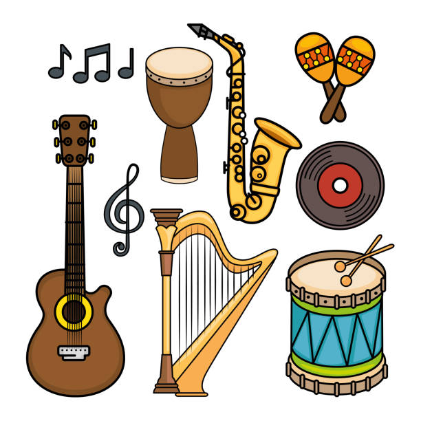 illustrations, cliparts, dessins animés et icônes de icône d’instruments de musique - recording studio trumpet musical instrument jazz