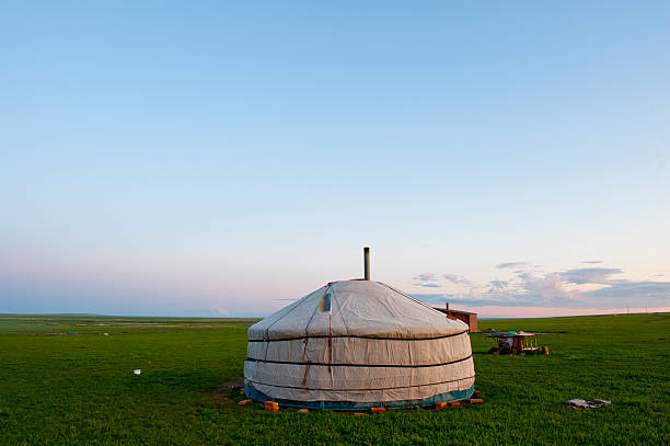 istock Mongolian tents under sky at sunset moment 93123682