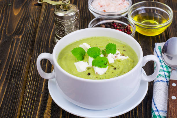 istock Vegetarian menu. Soup cream from broccoli 931239180