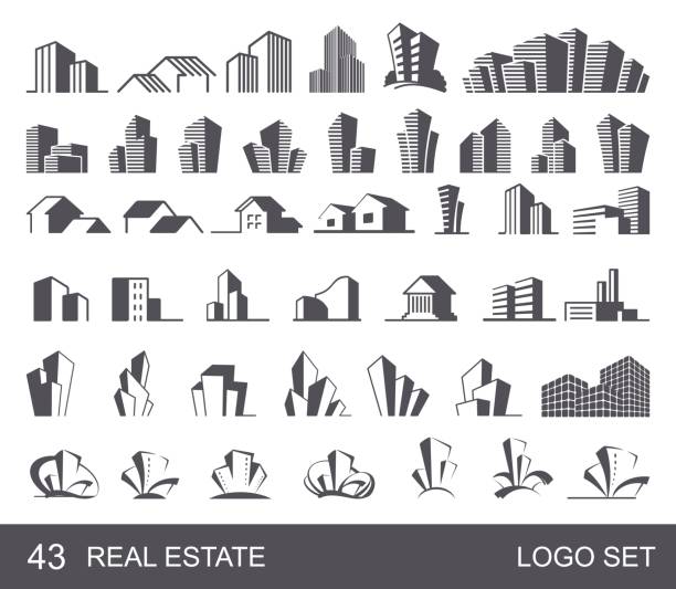 zestaw logo nieruchomości - built structure building exterior building activity town stock illustrations