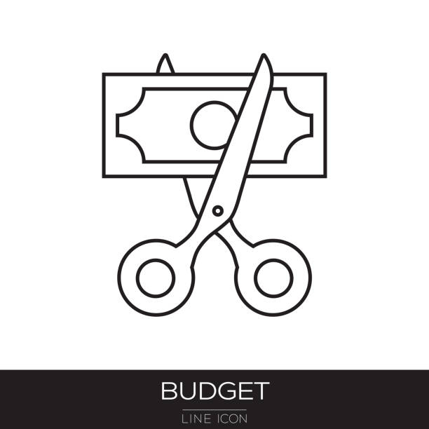 illustrazioni stock, clip art, cartoni animati e icone di tendenza di icona riga taglio budget - cut price