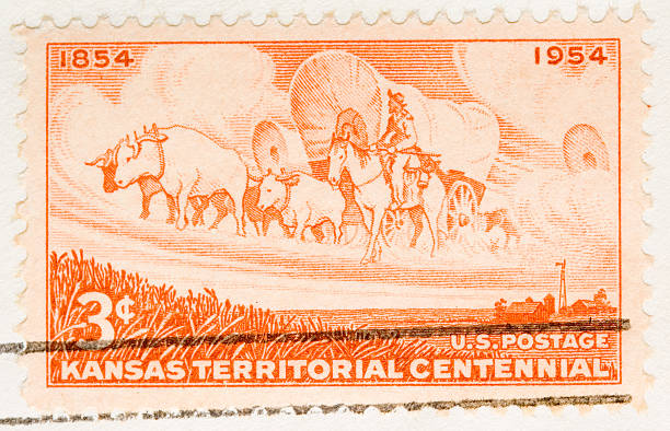 vintage 1954 znaczek pocztowy kansas terytorializm centennial - ox wóz zdjęcia i obrazy z banku zdjęć