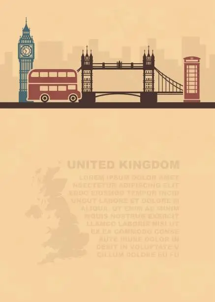 Vector illustration of Template leaflets with a map of great Britain and landmarks of London
