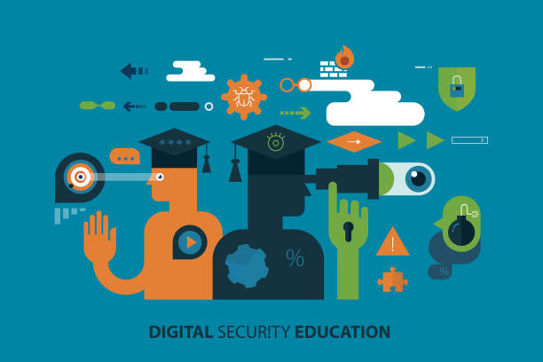 ilustrações de stock, clip art, desenhos animados e ícones de digital security education - technology business support violence