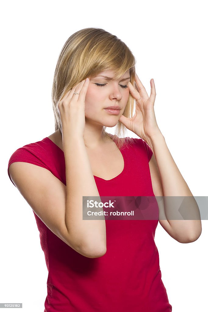 blonde Frau mit einem Kopfschmerz - Lizenzfrei Attraktive Frau Stock-Foto