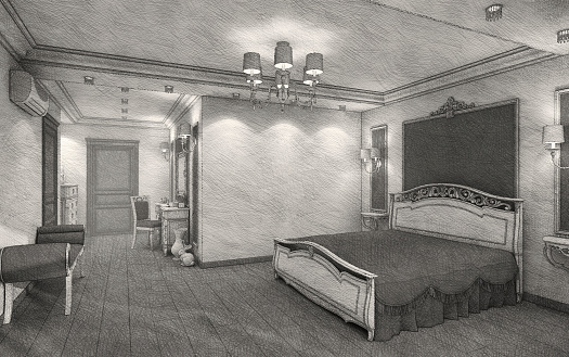 Classical bedroom. Imitation of hand-drawing. In creating the image is not used plug-ins. This is rendered image\n\n[url=\