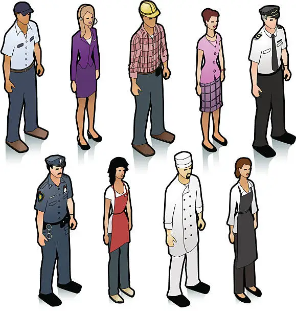 Vector illustration of Illustration of different people in different job positions