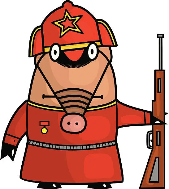 Vector illustration of Hog with rifle in red army uniform