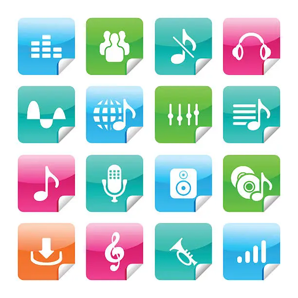 Vector illustration of Music - Multicolored stickers.