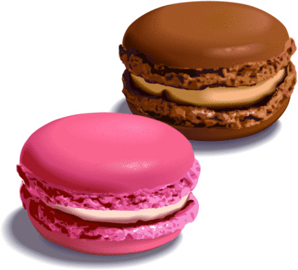 This is a vector illustration of caramel and strawberry macaroons. 
The Gradient meshes is not used in this file.