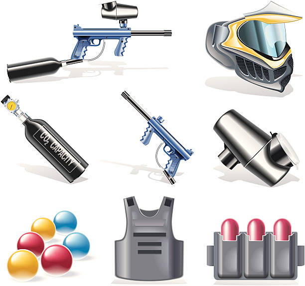 Paintball equipment icon set  Chest Protector stock illustrations