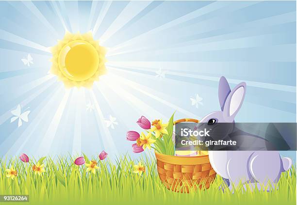 Ilustración de Fondo De Pascua y más Vectores Libres de Derechos de Narciso - Familia del lirio - Narciso - Familia del lirio, Conejo - Animal, Pascua