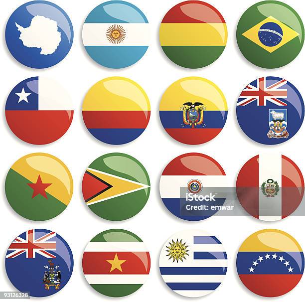 Antártida Bandeiras Botões Da América Do Sul - Arte vetorial de stock e mais imagens de Bandeira - Bandeira, Paraguai, Bandeira do Peru