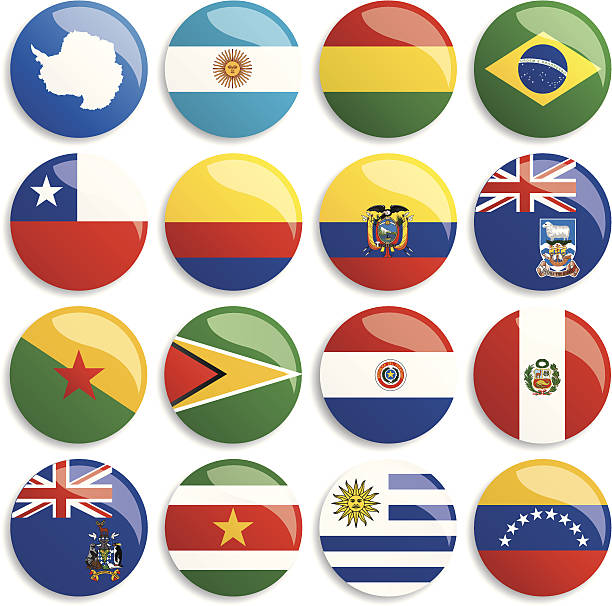 Antarctica & South America flags buttons From top left to bottom right: ecuador stock illustrations