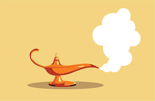 ilustraciones, imágenes clip art, dibujos animados e iconos de stock de lampara de aladino - magic lamp genie lamp smoke