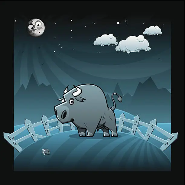 Vector illustration of bull at night