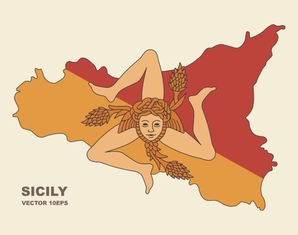 illustrations, cliparts, dessins animés et icônes de carte de la sicile dans les couleurs du drapeau sicile - italy map sicily cartography