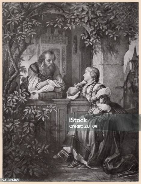 Hans Sachs And Eve From Wagners Opera Mastersingers Of Nuremberg Stock Illustration - Download Image Now