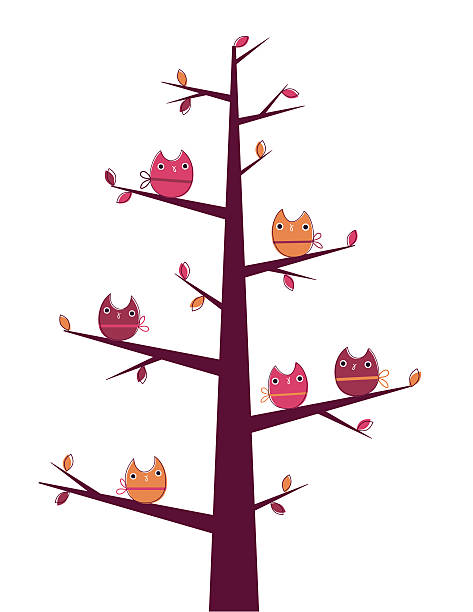 Owls tree vector art illustration