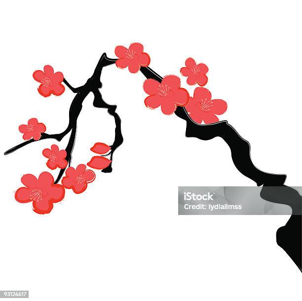 Kwiat Wiśni Kaligrafia Malarstwo - Stockowe grafiki wektorowe i więcej obrazów Kwiat brzoskwini - Kwiat brzoskwini, Japonia, Drzewo wiśni