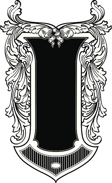 shield 6104 bw (vektor - art nouveau wild west art deco scroll stock-grafiken, -clipart, -cartoons und -symbole