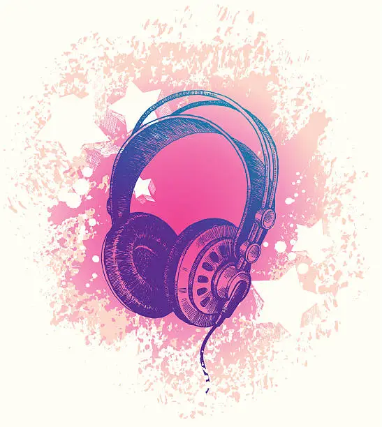 Vector illustration of Hand drawn dj's headphones