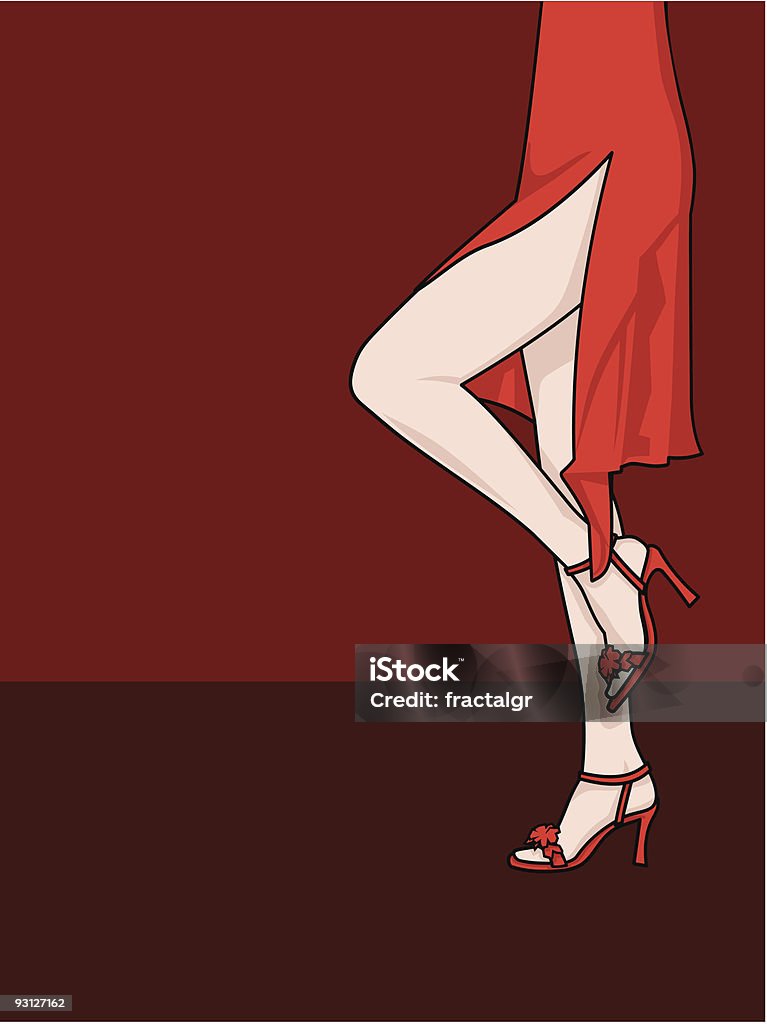 Gambe della donna in un Vestito rosso - arte vettoriale royalty-free di Donne