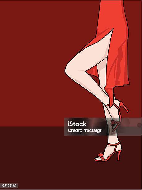 Gambe Della Donna In Un Vestito Rosso - Immagini vettoriali stock e altre immagini di Donne - Donne, Vestito rosso, Profilo - Vista laterale