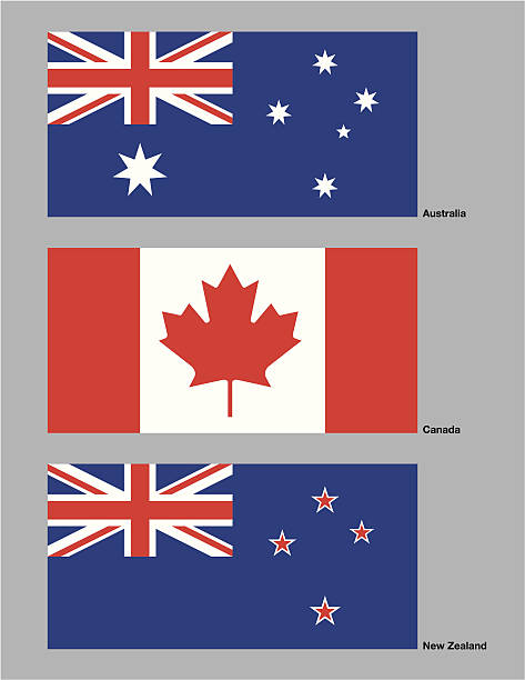 ilustraciones, imágenes clip art, dibujos animados e iconos de stock de australia, de canadá y nueva zelanda flags - british empire flag global uk