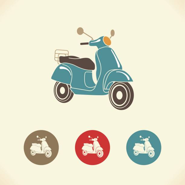 Retro scooter isolated. Italian style. Scooter motorbike retro icons. Italian style. Vector Illustration used motorcycle parts stock illustrations