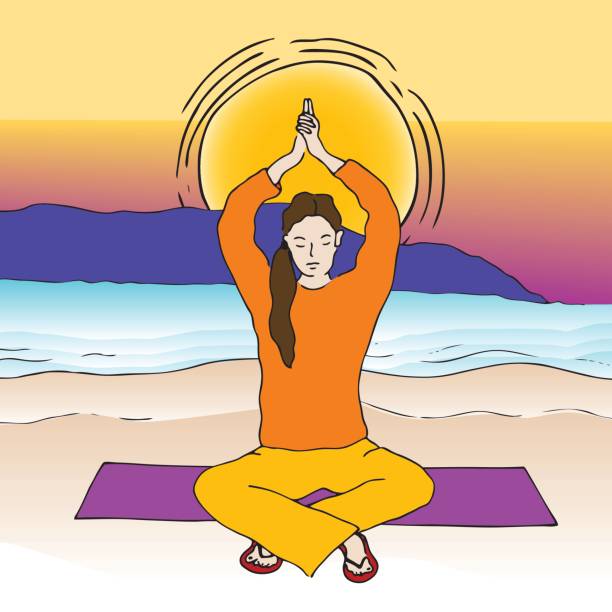 ilustrações de stock, clip art, desenhos animados e ícones de praia de ioga - stretch beach