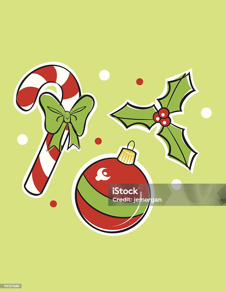 Рождественские Холли и конфеты трости, украшение - Векторная графика Ёлочные игрушки роялти-фри