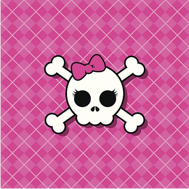 illustrazioni stock, clip art, cartoni animati e icone di tendenza di femminile punk teschio - skull and bones