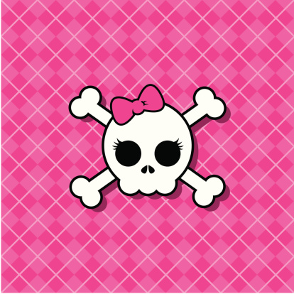 A female skull and argyle background drawn completely with vector software.